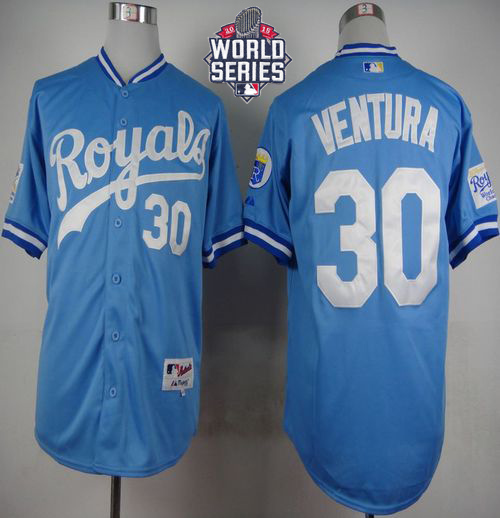 Royals #30 Yordano Ventura Light Blue 1985 Turn Back The Clock W/2015 World Series Patch Stitched MLB Jersey